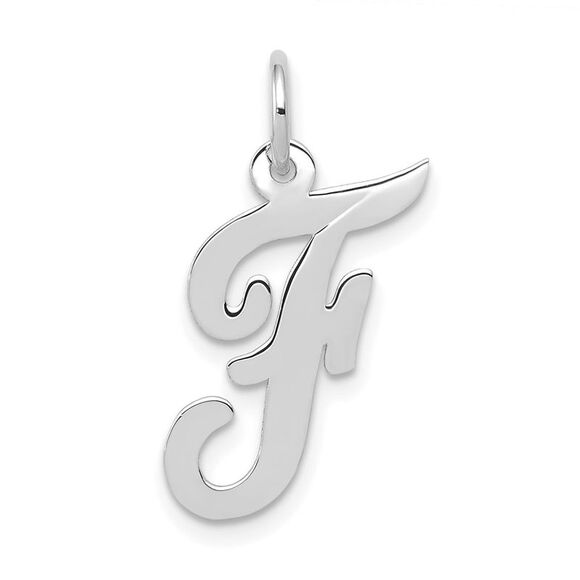 14k White Gold, Madison Collection, Medium Script Initial F Pendant - Picture 1 of 5